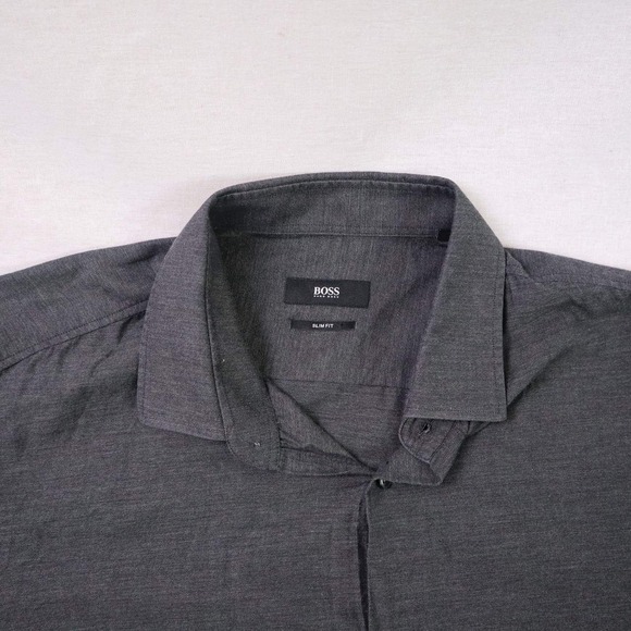 Hugo Boss Slim Fit Long Sleeve Button-Up Shirt Dark Gray Size 41/16 Turkey - Picture 3 of 8